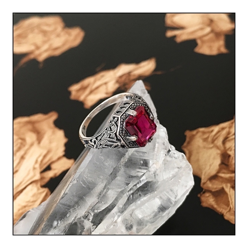 Vintage Rare Art Deco PASTE Burmese Ruby Ring - Picture 5 of 5